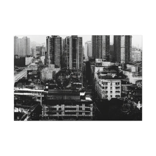 Urban Depths: Black & White Cityscape Canvas Art