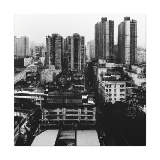 Urban Depths: Black & White Cityscape Canvas Art